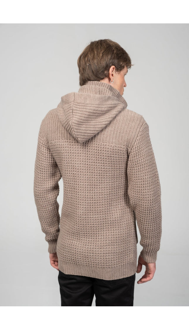 Hooded Fitted Lumber Cardigan - Light Brown - Ron Tomson