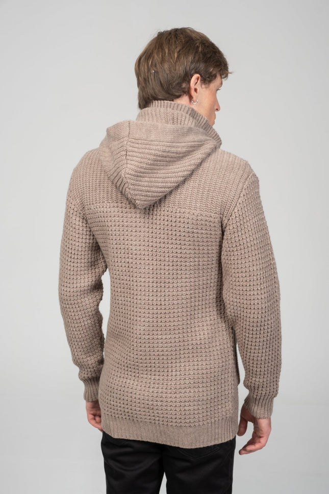 Hooded Fitted Lumber Cardigan - Light Brown - Ron Tomson