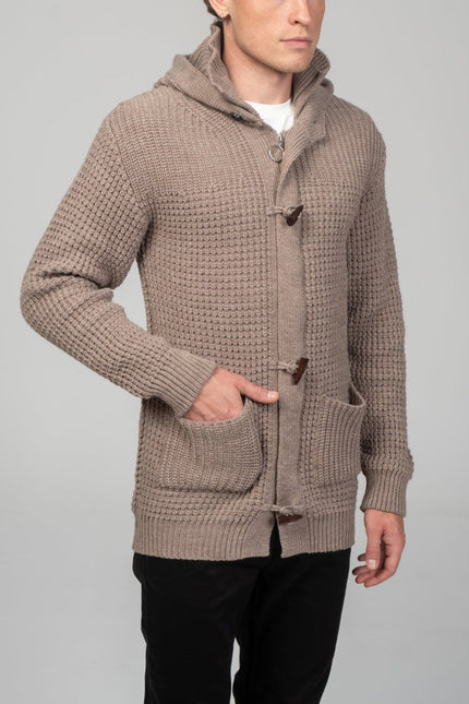 Hooded Fitted Lumber Cardigan - Light Brown - Ron Tomson