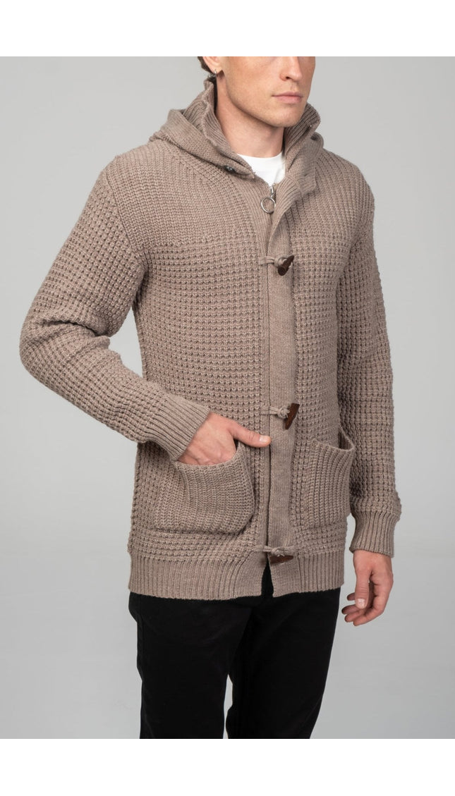 Hooded Fitted Lumber Cardigan - Light Brown - Ron Tomson