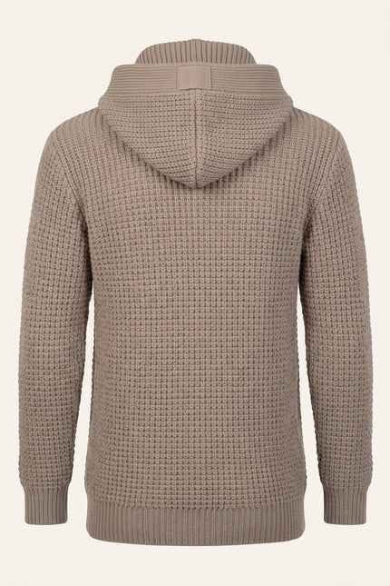 Hooded Fitted Lumber Cardigan - Light Brown - Back