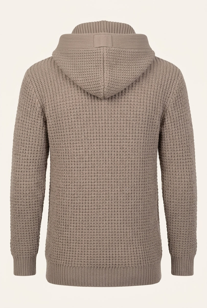 Hooded Fitted Lumber Cardigan - Light Brown - Back