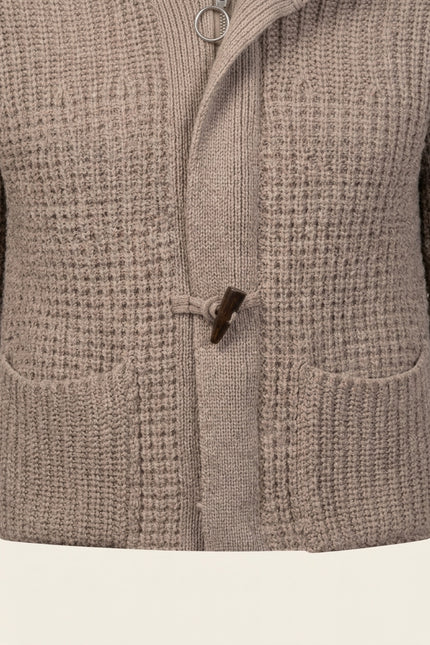 Hooded Fitted Lumber Cardigan - Light Brown - Detail