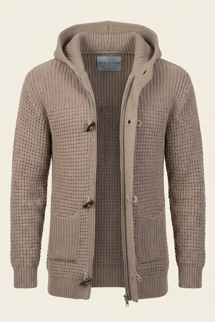Hooded Fitted Lumber Cardigan - Light Brown - Front (Alt)