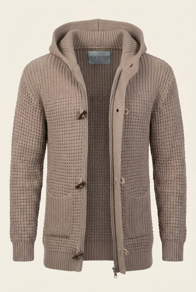 Hooded Fitted Lumber Cardigan - Light Brown - Front (Alt)