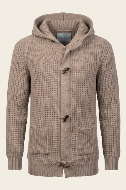 Hooded Fitted Lumber Cardigan - Light Brown - Front