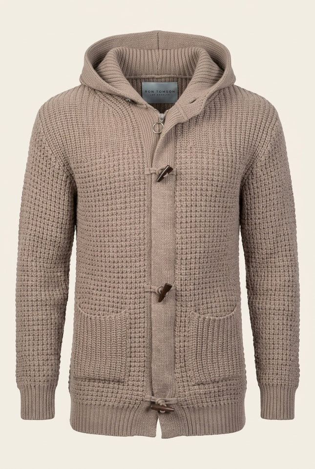Hooded Fitted Lumber Cardigan - Light Brown - Front