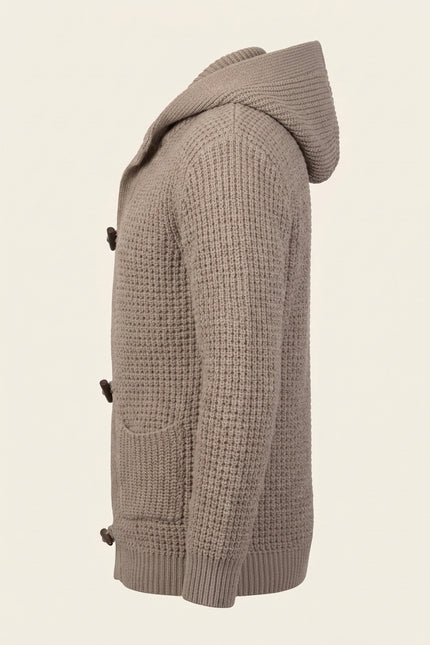 Hooded Fitted Lumber Cardigan - Light Brown - Side