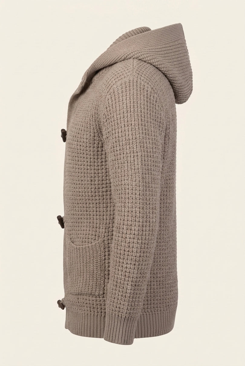 Hooded Fitted Lumber Cardigan - Light Brown - Side