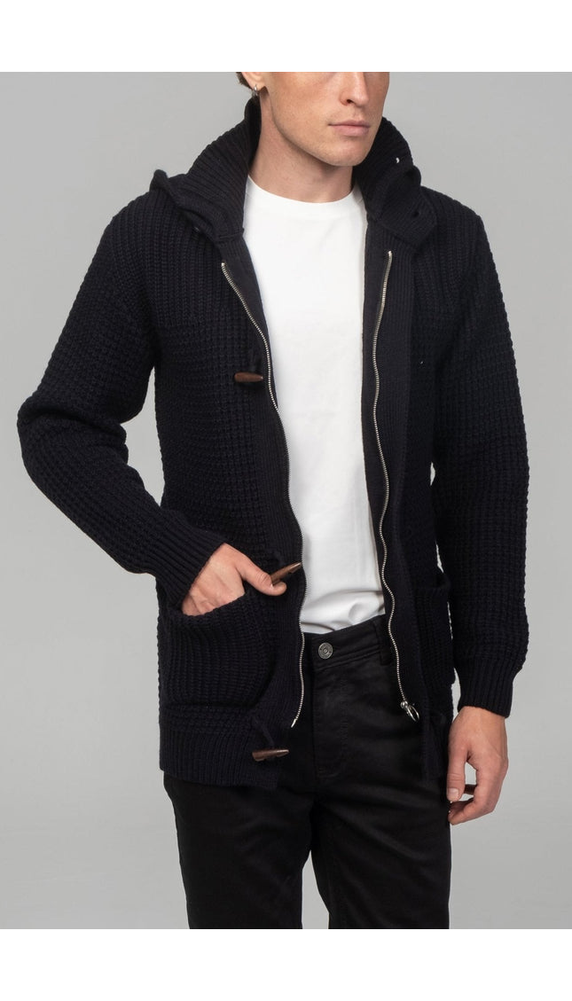 Hooded Fitted Lumber Cardigan - Navy - Ron Tomson