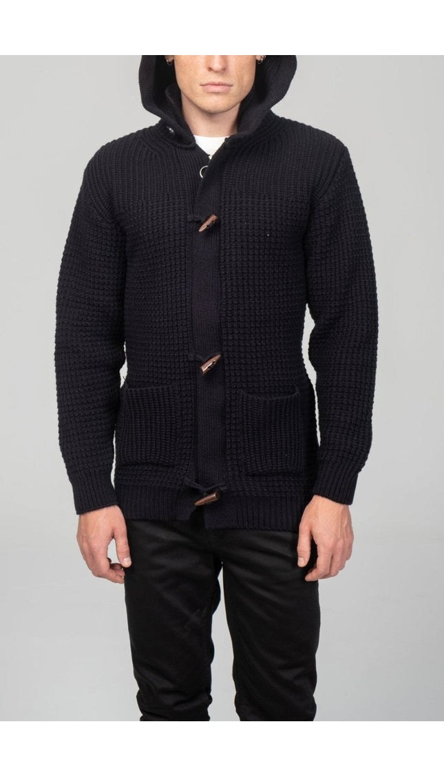 Hooded Fitted Lumber Cardigan - Navy - Ron Tomson