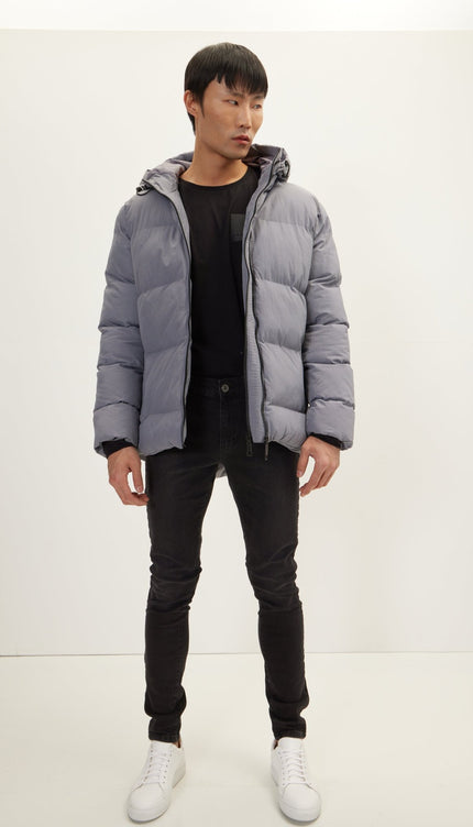 Hooded Padded Coat - Grey - Ron Tomson