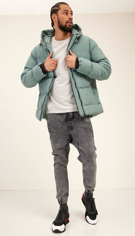 Hooded Padded Coat - Teal Green - Ron Tomson