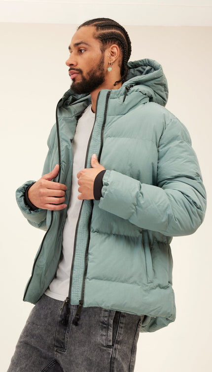 Hooded Padded Coat - Teal Green - Ron Tomson