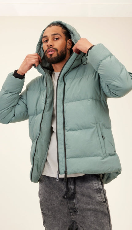 Hooded Padded Coat - Teal Green - Ron Tomson