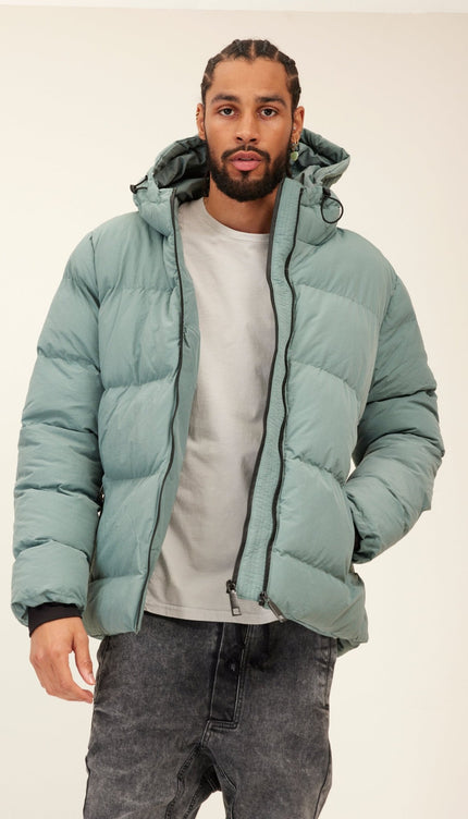 Hooded Padded Coat - Teal Green - Ron Tomson