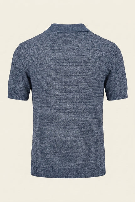 Horizontal Stripe Knit Polo Shirt - Navy - Back
