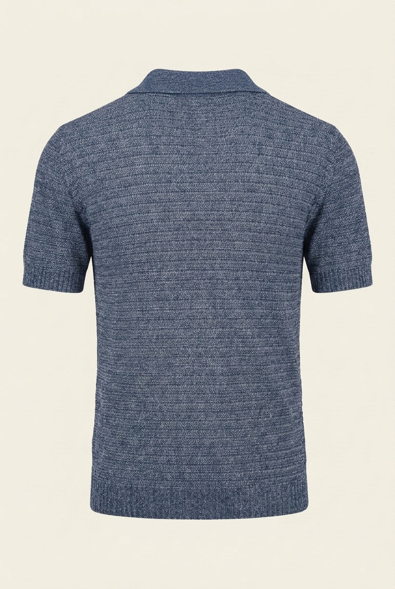 Horizontal Stripe Knit Polo Shirt - Navy - Back