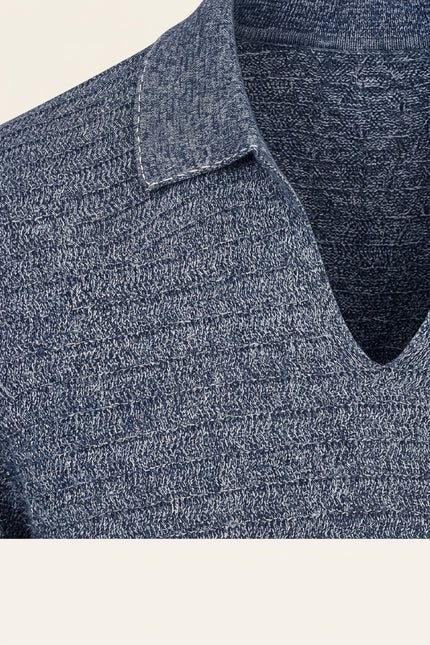 Horizontal Stripe Knit Polo Shirt - Navy - Detail