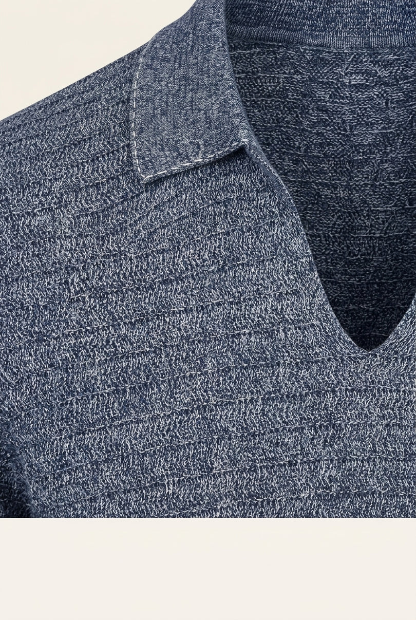 Horizontal Stripe Knit Polo Shirt - Navy - Detail