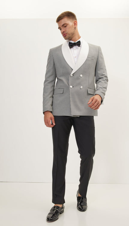 Houndstooth Double Breasted Dinner Jacket - Off White Black - Ron Tomson