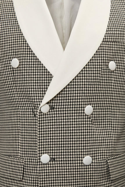 Houndstooth Double-Breasted Dinner Jacket - Off-White Black - Detail