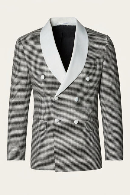 Houndstooth Double-Breasted Dinner Jacket - Off-White Black - Front