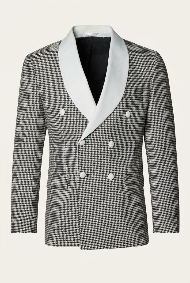 Houndstooth Double-Breasted Dinner Jacket - Off-White Black - Front