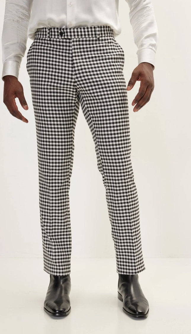 Houndstooth Dress Pants - Black White - Ron Tomson