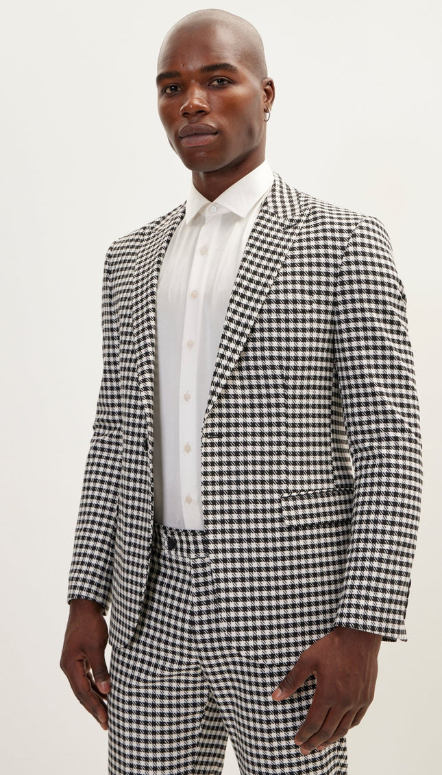 Houndstooth Weaving Peak Lapek Suit With Matching Pants - Ron Tomson