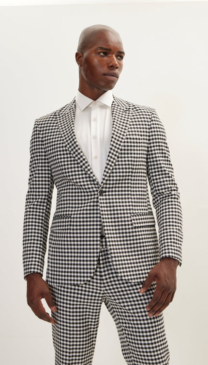 Houndstooth Weaving Peak Lapek Suit With Matching Pants - Ron Tomson