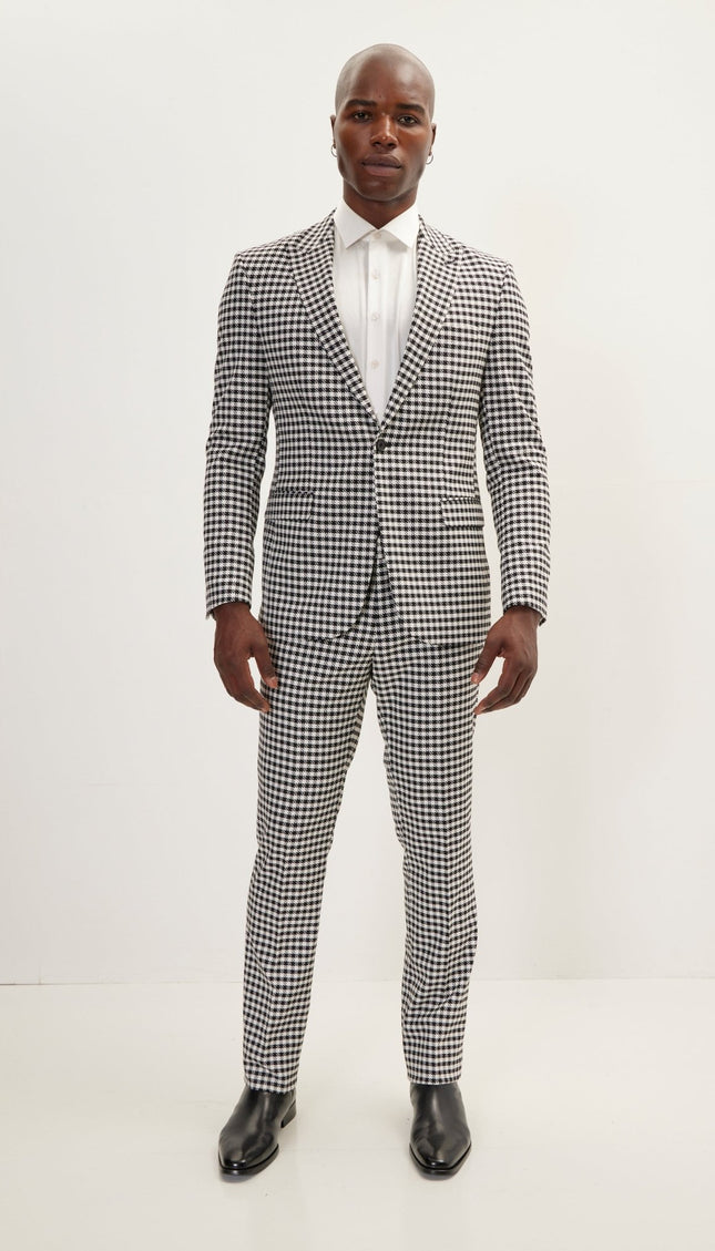 Houndstooth Weaving Peak Lapek Suit With Matching Pants - Ron Tomson