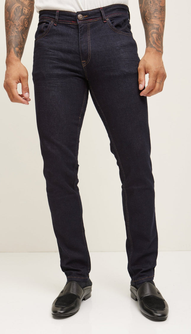 Inseam Stitch Everyday Wear Jeans - Dark Blue - Ron Tomson