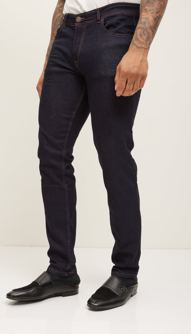 Inseam Stitch Everyday Wear Jeans - Dark Blue - Ron Tomson