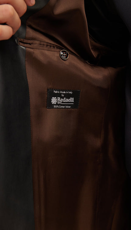 Italian Velvet Leather Shawl Lapel Tuxedo Jacket - Brown - Ron Tomson