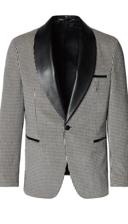 Italian Velvet Leather Shawl Lapel Tuxedo Jacket - Houndstooth - Ron Tomson