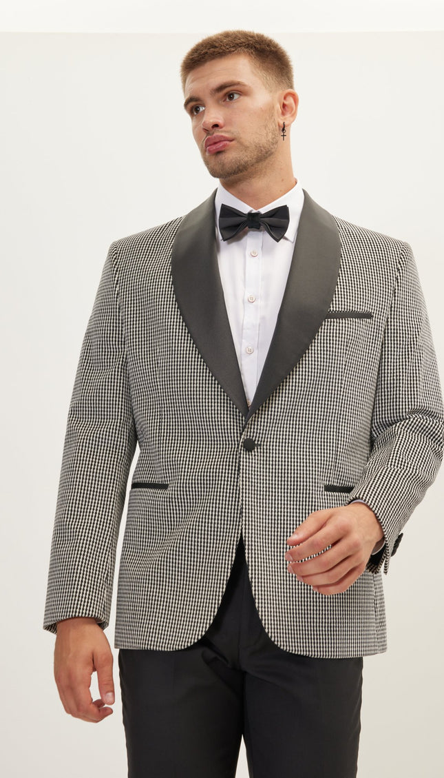 Italian Velvet Shawl Lapel Tuxedo Jacket - Houndstooth - Ron Tomson