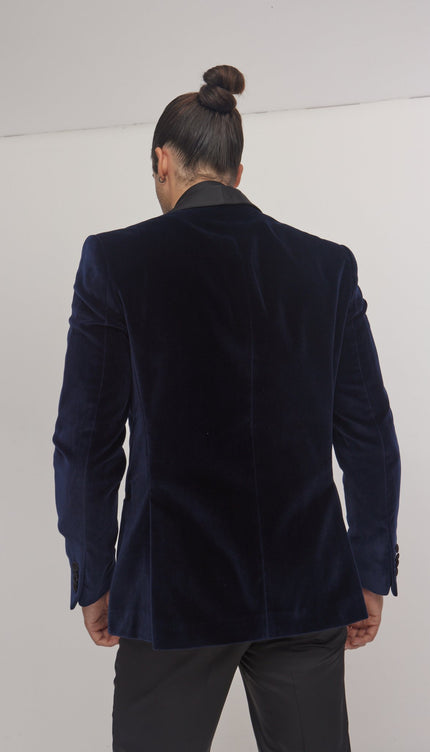 Italian Velvet Shawl Lapel Tuxedo Jacket - Navy - Ron Tomson