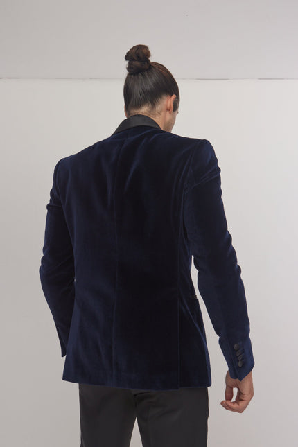 Italian Velvet Shawl Lapel Tuxedo Jacket - Navy - Ron Tomson