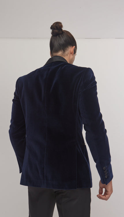 Italian Velvet Shawl Lapel Tuxedo Jacket - Navy - Ron Tomson