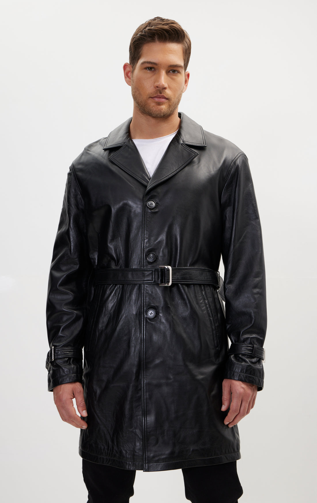 Enforcer'S Belted Leather Trench - Black