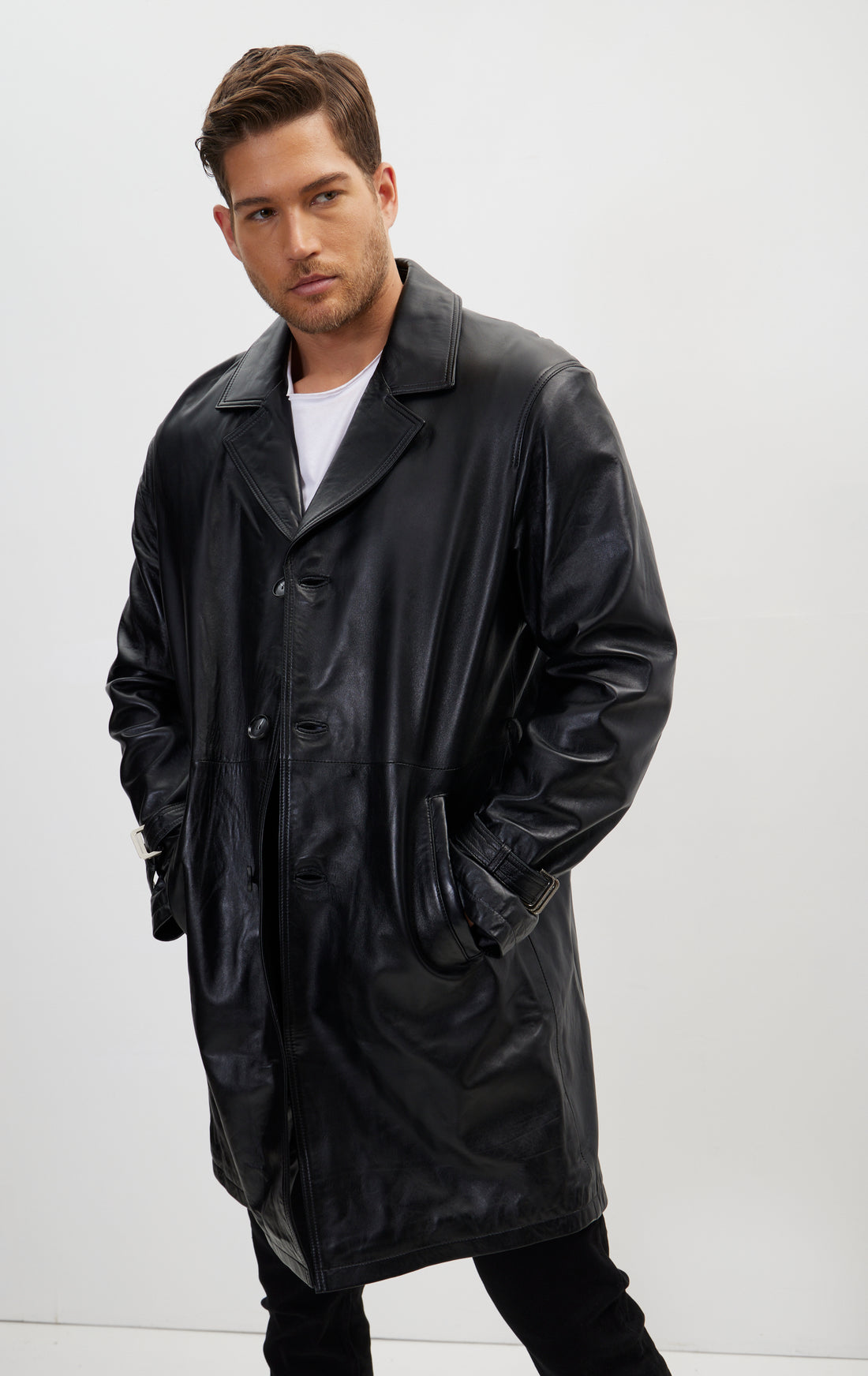 Enforcer'S Belted Leather Trench - Black