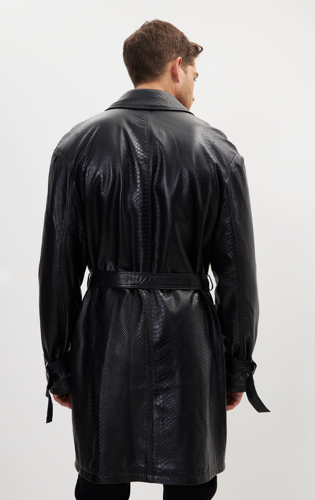 Enforcer'S Belted Leather Trench - Black Embossed