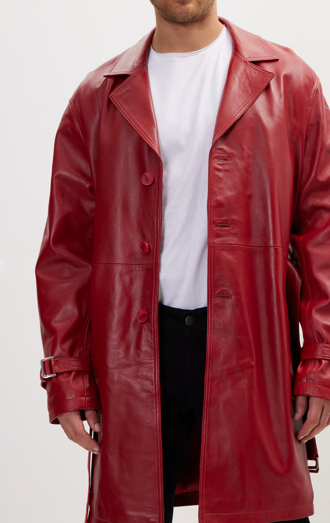 Enforcer'S Belted Leather Trench - Valentine Red