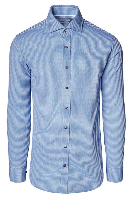 Jacquard Cotton Tonal Button Dress Shirt - Blue - Ron Tomson