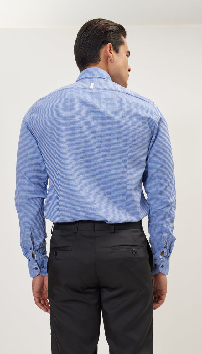 Jacquard Cotton Tonal Button Dress Shirt - Blue - Ron Tomson