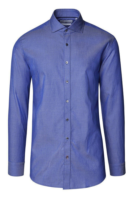 Jacquard Cotton Tonal Button Dress Shirt - Dark Blue - Ron Tomson