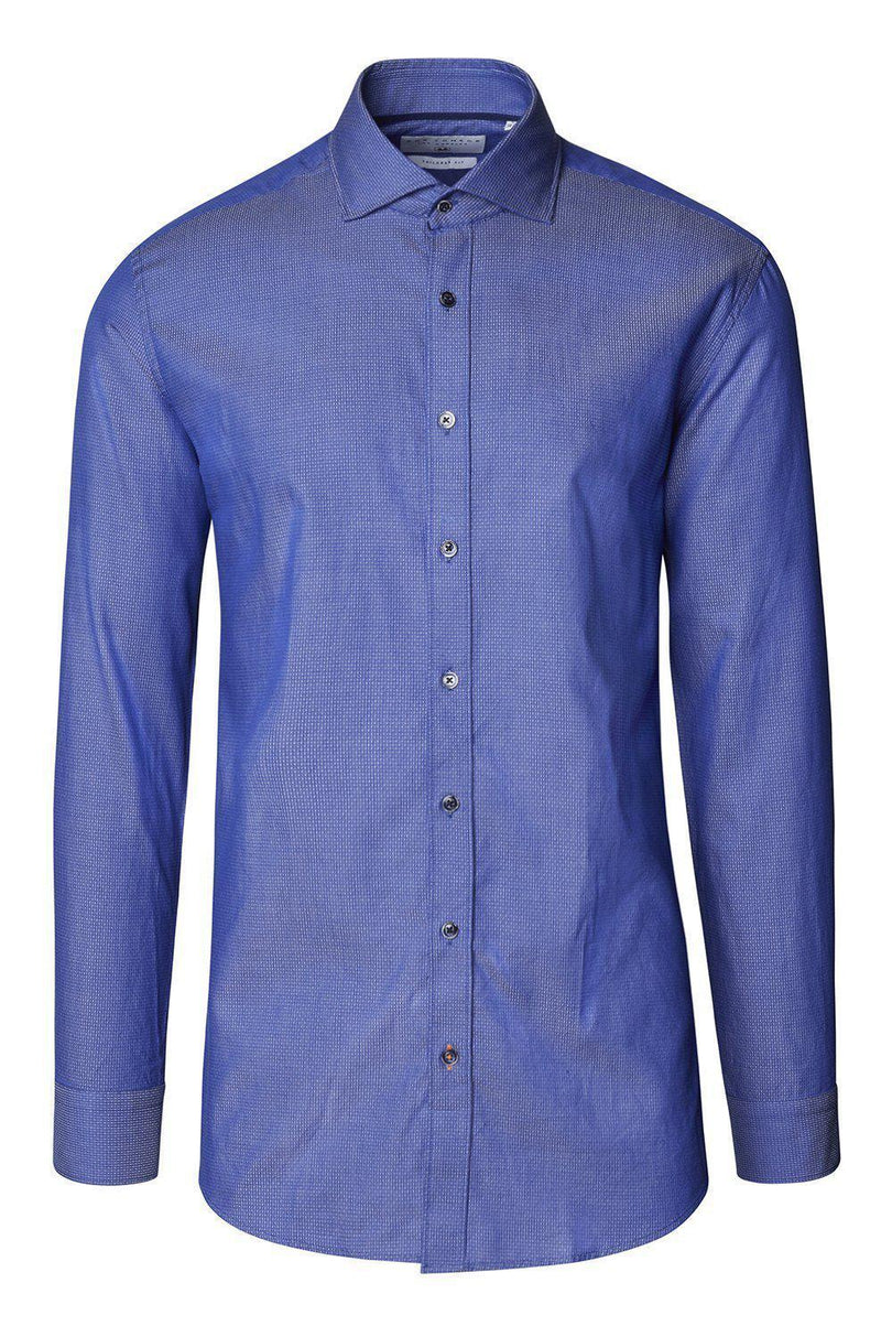 Jacquard Cotton Tonal Button Dress Shirt - Dark Blue - Ron Tomson