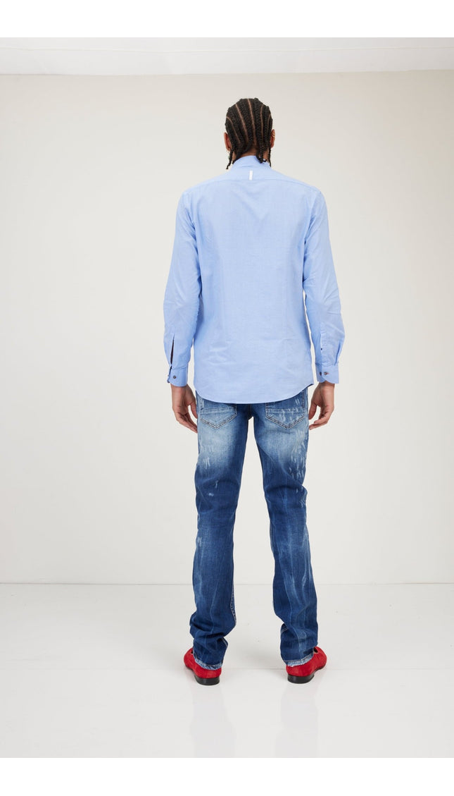 Jacquard Cotton Tonal Button Dress Shirt - Light Blue - Ron Tomson