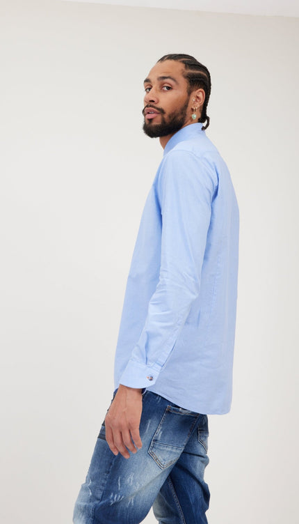 Jacquard Cotton Tonal Button Dress Shirt - Light Blue - Ron Tomson